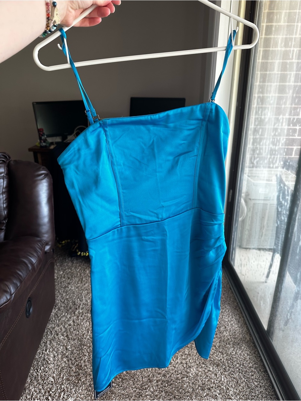 Hollister Satin Slip Dress Teal Blue Spaghetti Strap